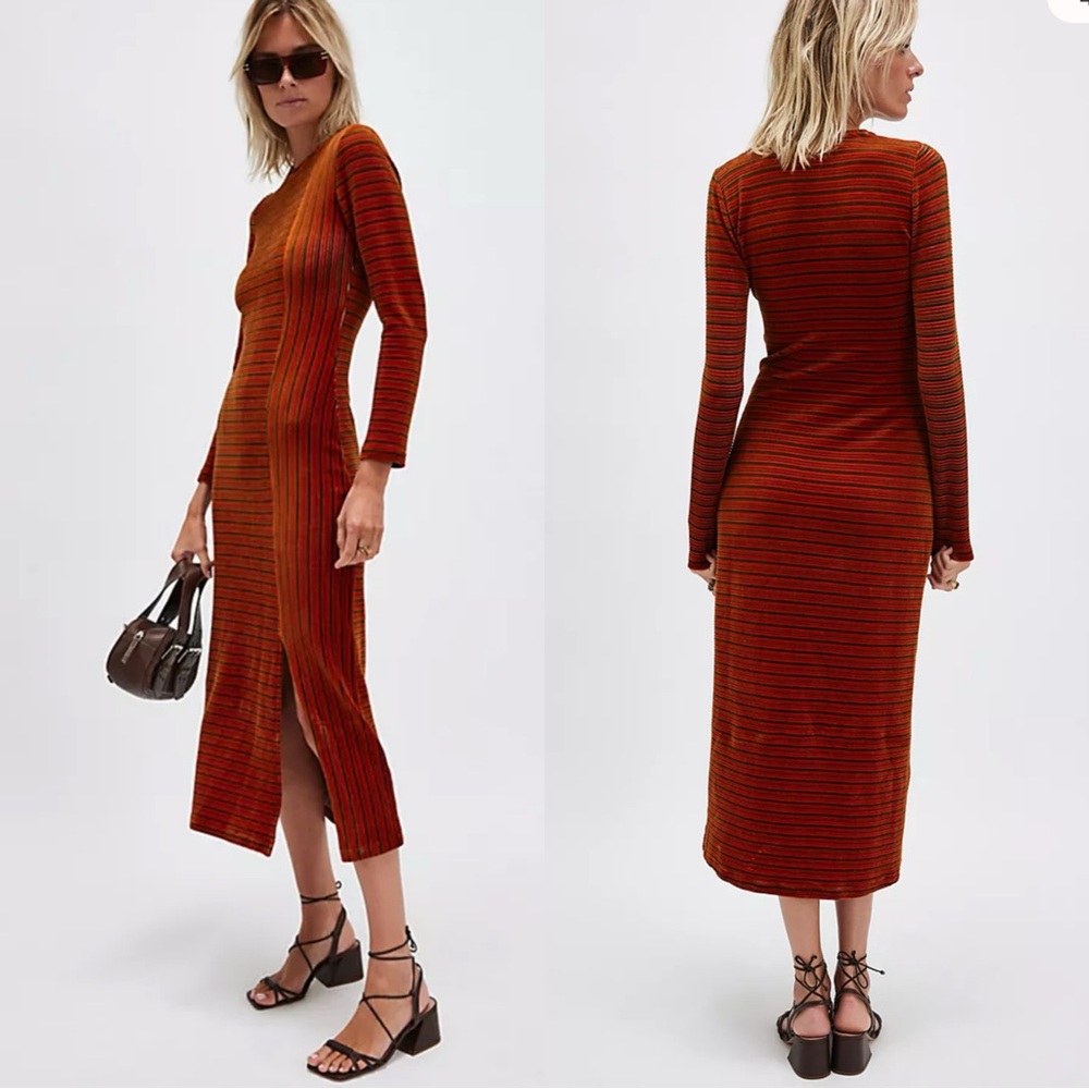NEW Rita Row x Free People Cobra Velour Orange Green Midi Dress L